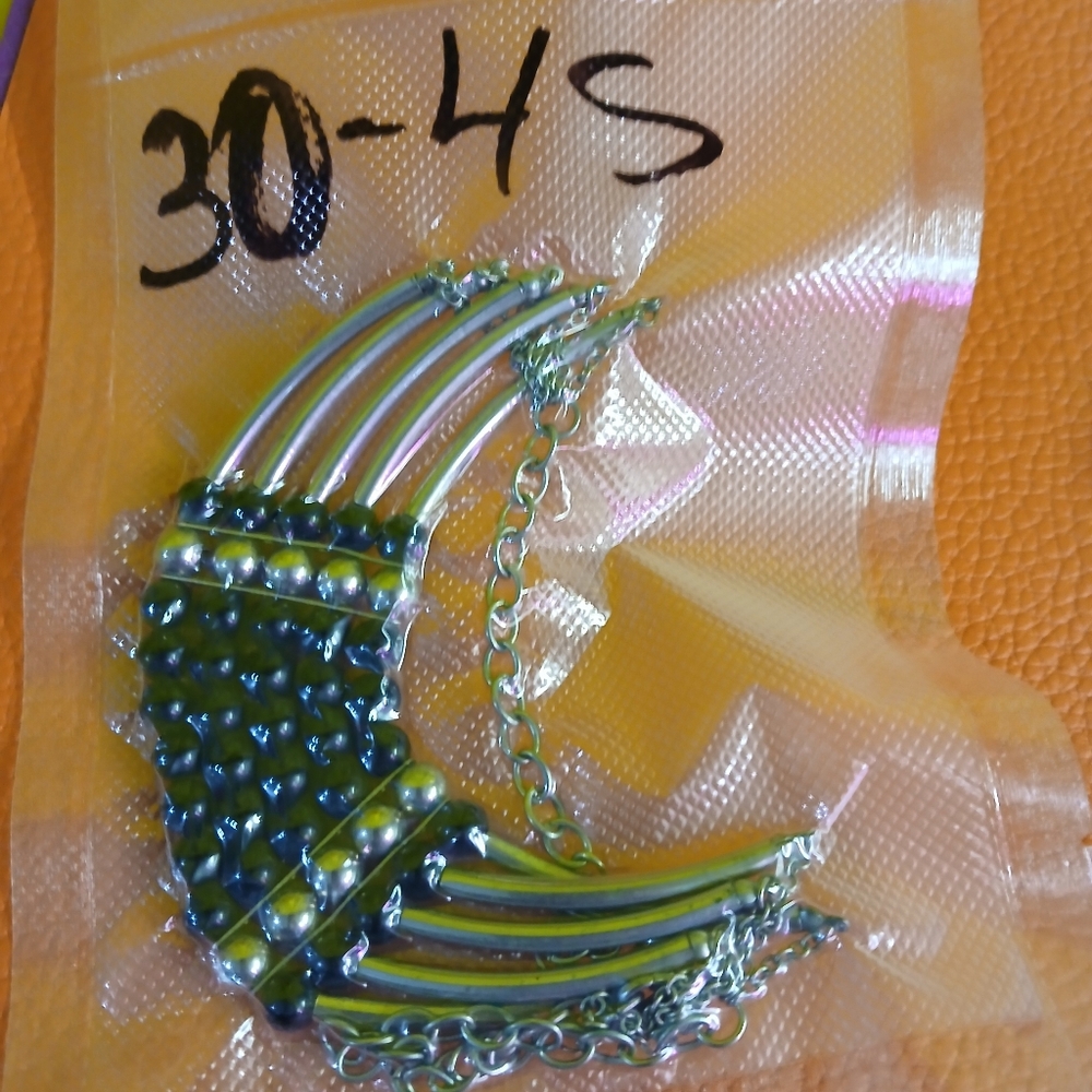 Silver Tone Multi-Layer Statement Necklace Black … - image 3